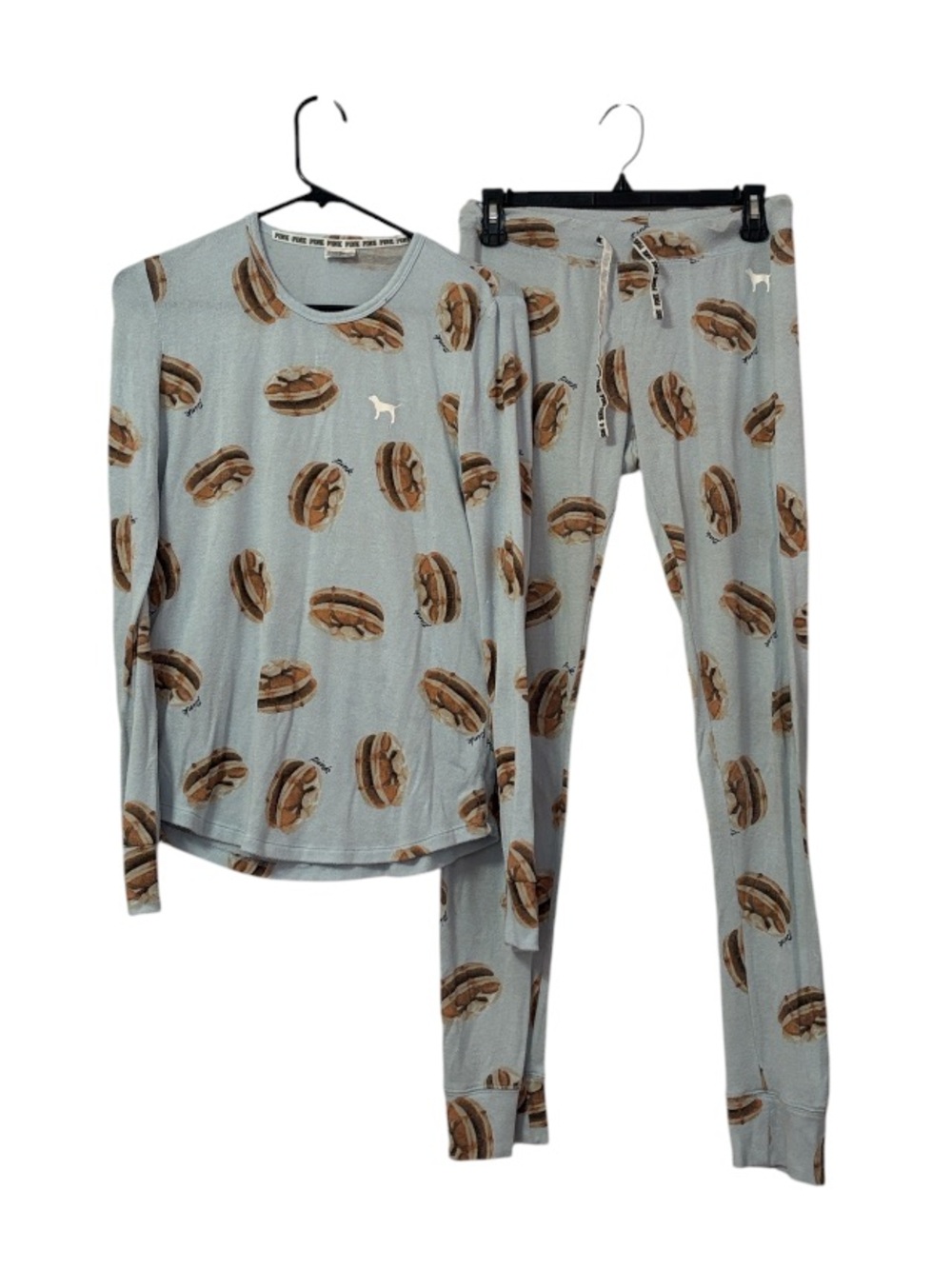 PINK Pale Blue All Over Pancake Logo Long Sleeve Pajama Set